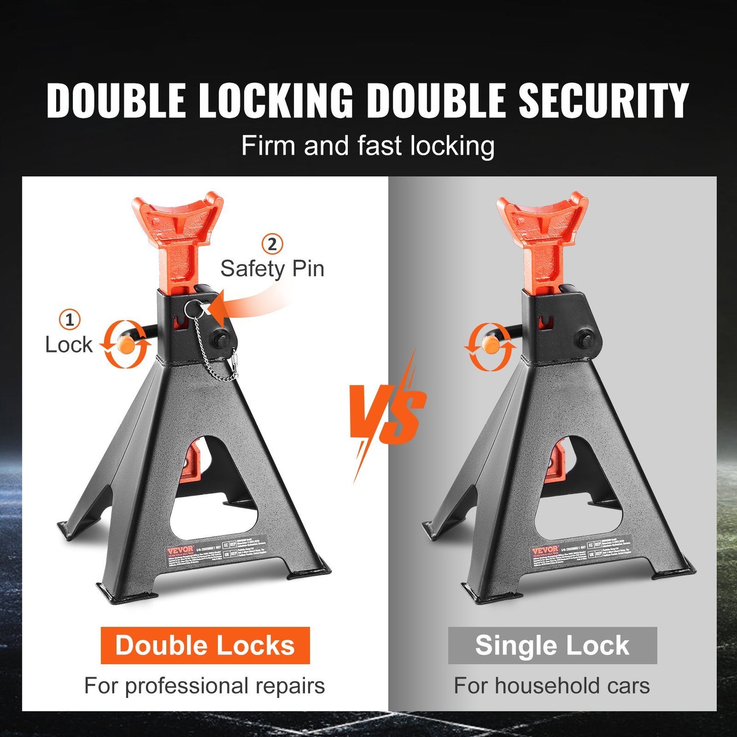 VEVOR Jack Stands, 6 Ton  13,000 Lbs Capacity Car Jack Stands Double Locking, 14.2 -23 Inch Adjustable Height, For Lifting SUV, Pickup Truck, Car And UTV ATV, Red, 1 Pair