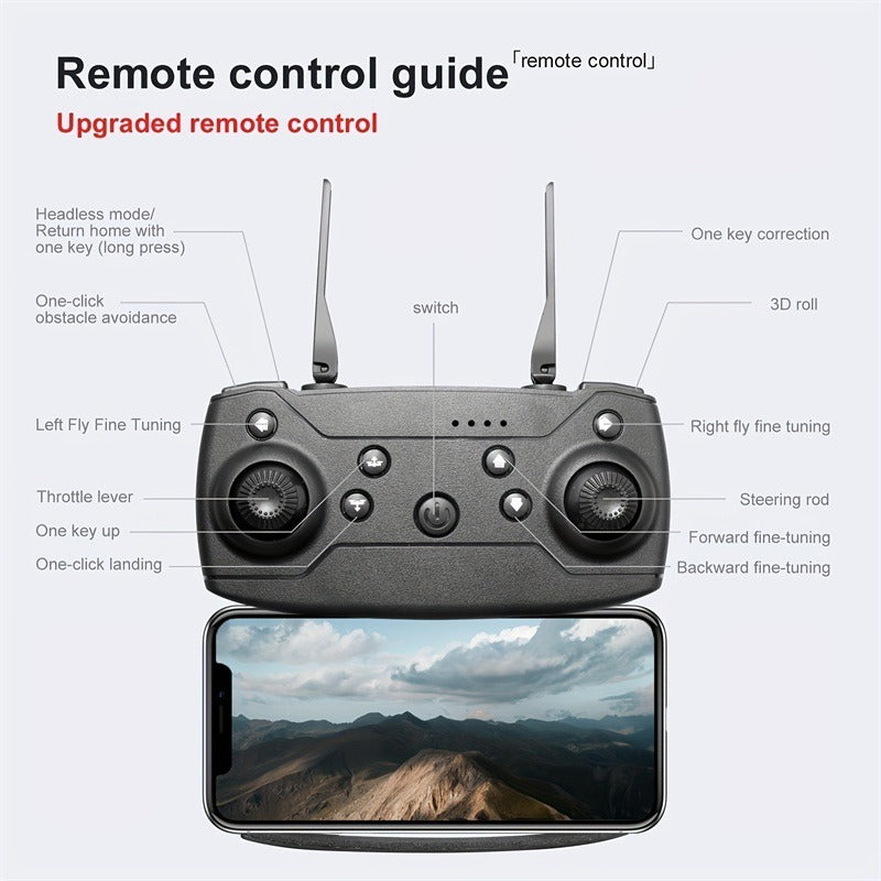The E99 Dual-camera Drone With Two Batteries Has The Function Of Altitude Hold Mode. Thanks To The Dual Lenses, It Is Able To Fly Stably.