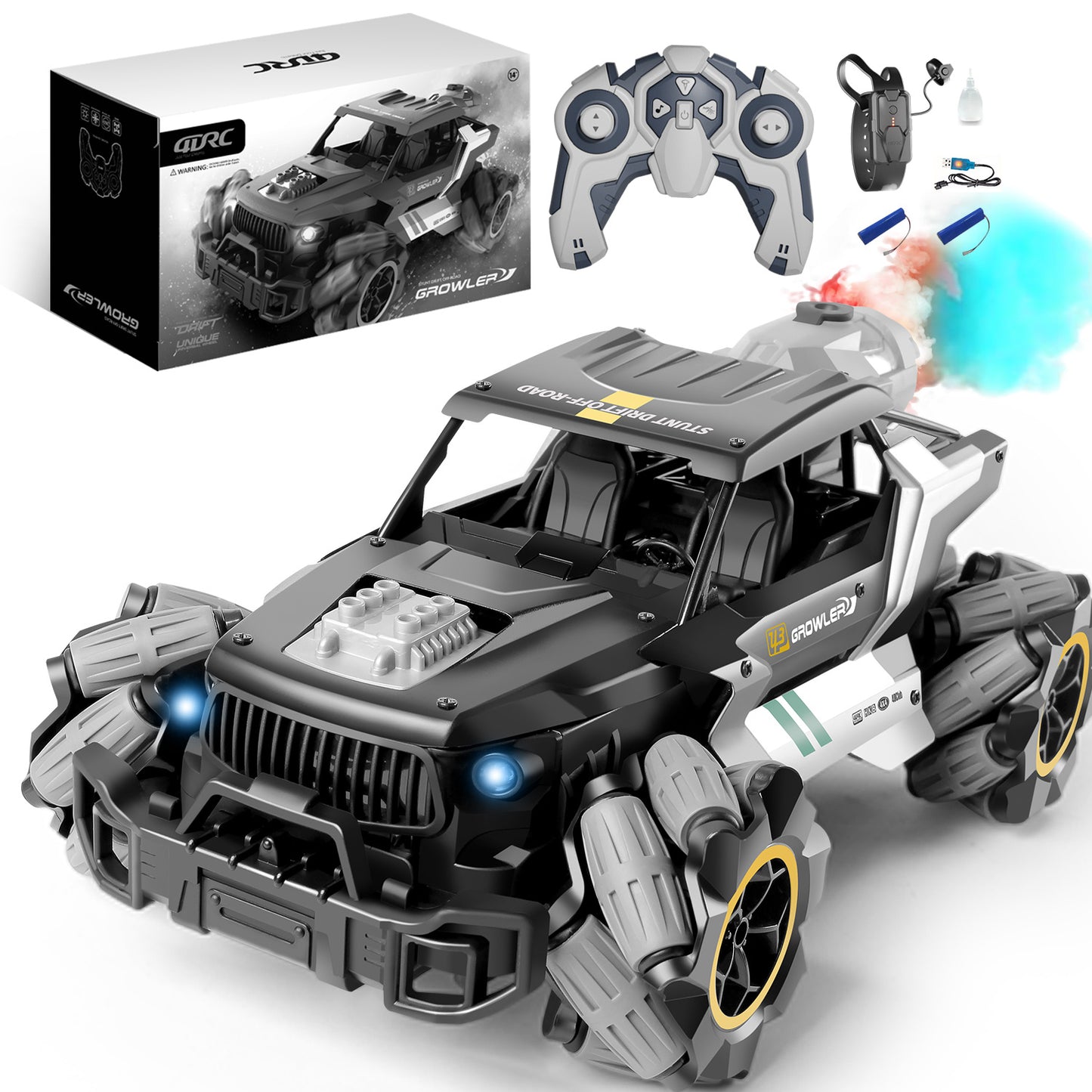 4DRC Remote Control Truck With Spray&Light, Dual Motors Off Road RC Car, 2.4Ghz 4WD 360 Rock Crawler,Hand Controlled Gesture,Toy For Kids Adults.Logistics Is Randomly Sent By UPS,USPS,fedex