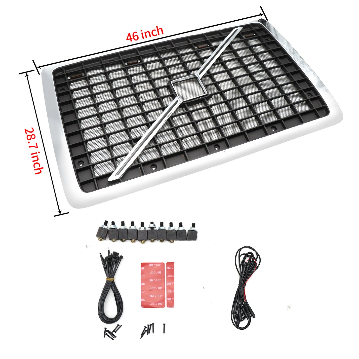 For 2004-2017 Volvo VNL Black Chrome Front Grille W, Lights Grill W,BugScreen